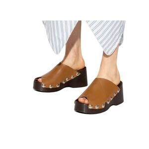 Ganni Retro Stud Detail Women's Tan Clog Sandal EU 36 NWOB